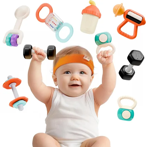 iPlay, iLearn Baby First Gym - Juego de sonajeros de dentición para bebés de 3 a 6 a 12 meses, juguete sensorial de entrenamiento para recién