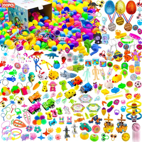 Miniatura 8 de 100 huevos de Pascua rellenos con juguetes novedosos, colores brillantes para cestas de Pascua, recuerdos de fiesta de Pascua y caza