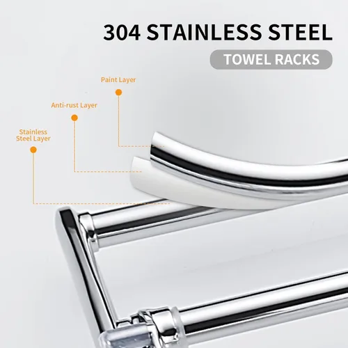 Miniatura 4 de BESy Barras de Toallas de 24 Pulgadas de Cromo Pulido, Estante de Toallas de Baño con Barra de Toallas Plegable y Ganchos para Toallas, Accesorios
