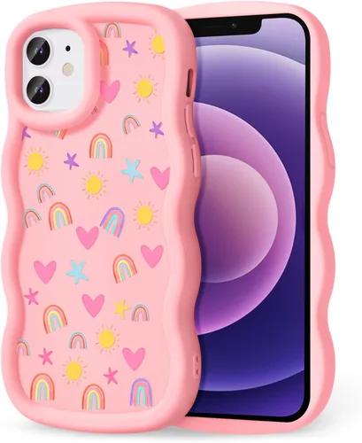 Miniatura 301 de Compatible con iPhone SE/8/7 Funda para Mujeres y Niñas, Marco Ondulado Rizado con Patrón Lindo, Estética Delgada Suave Silicona TPU Parachoques