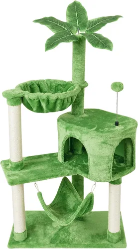 KIYUMI - Árbol para gatos, torre para gatos, condominio con poste de rascado de sisal para gatos de interior, mueble con hamaca y percha, juguetes