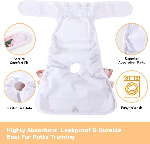 Miniatura 3 de Pañales reutilizables para perros femeninos, paquete de 3 unidades, pañales premium altamente absorbentes para perros, pañales flexibles