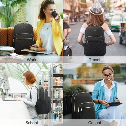 Miniatura 6 de LOVEVOOK Mochila para laptop para mujer, elegante mochila acolchada para viajes de negocios, trabajo, bolsa para computadora, con puerto USB