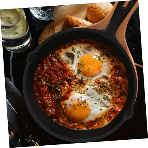Miniatura 6 de Uonlytech Thickened Cast Iron Non-stick Frying Pan with Handle and Wooden Board Even Heat Distribution Steak Cooking Pan for Home Kitchen Utensil