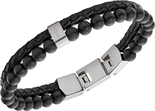 Miniatura 2 de Fossil Pulsera de cuentas de acero inoxidable y cuero genuino para hombre