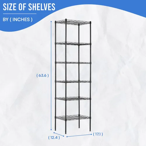 Miniatura 3 de PayLessHere Estante de alambre de 6 niveles 17 x 12 x 64 pulgadas Negro Estantes ajustables Estantes de almacenamiento de alta