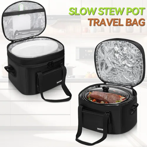 Miniatura 3 de Bolsa de viaje para olla de cocción lenta, doble capa aislada, compatible con olla de cocción lenta de 6 a 8 cuartos de galón, transportador