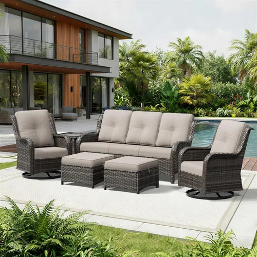 Miniatura 100 de Joyside Juego de sillas de mimbre para patio, juego de 3 piezas de mimbre para exteriores con 2 sillas reposabrazos y 1 mesa auxiliar para terraza