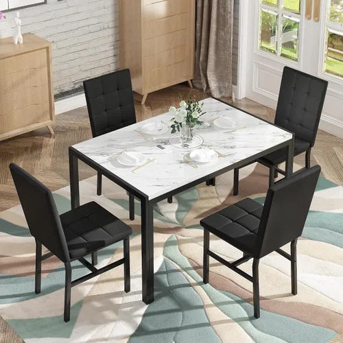 Miniatura 3 de AWQM Products Juego de Comedor de Mármol de 5 Piezas, Mesa y Sillas de Cocina Modernas para Comedor, Dinette, Muebles Compactos que Ahorran Espacio