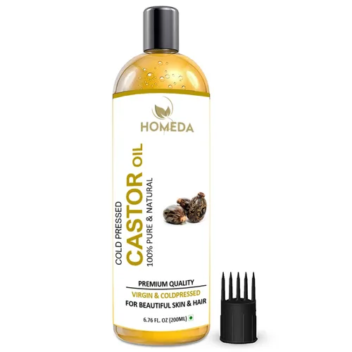 Aceite de ricino orgánico para el crecimiento del cabello (6.7 fl oz) Aceite de ricino, aceites de ricino prensados en frío sin hexano puro, Huile