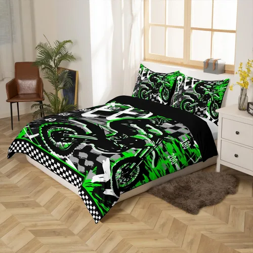 Miniatura 3 de Feelyou Juego de funda de edredón de motocross para deportes extremos, juego de ropa de cama de carreras de motocross para niños, decoración