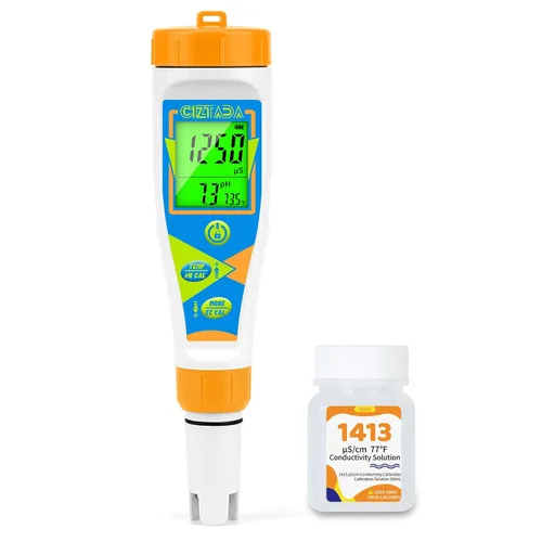 Probador digital de pH para agua pH EC PPM medidor para nutrientes hidropónicos con solución de calibración 1413μs/cm pH conductividad TDS Medidor