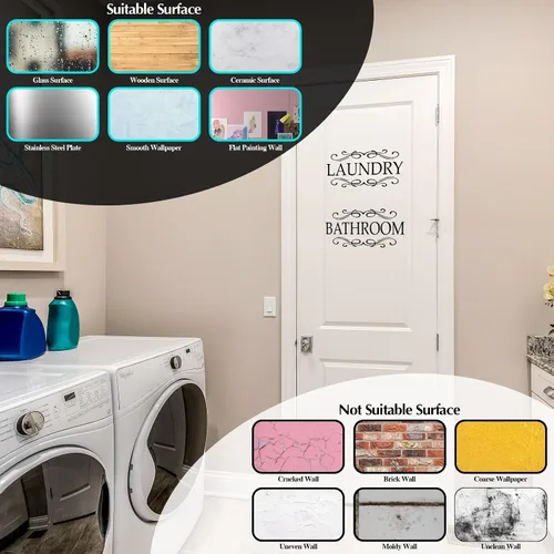 Miniatura 3 de Outus 3 calcomanías de pared para puerta de cuarto de baño y lavandería, letrero grande, decoración de pared, calcomanías de vinilo para decoración