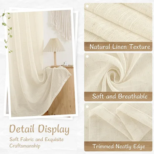 Miniatura 5 de LAMIT Cortinas de lino beige de 30 pulgadas de largo para ventanas pequeñas, cortinas semitransparentes filtrantes de luz, pestaña trasera