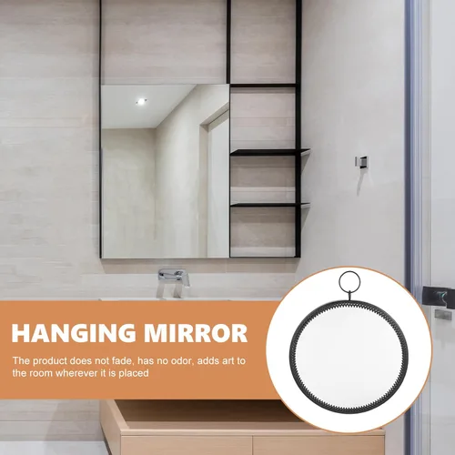 Miniatura 4 de BESPORTBLE Espejo colgante de hierro forjado, espejo colgante redondo macramé negro macramé para colgar en la pared de baño pared geométrica