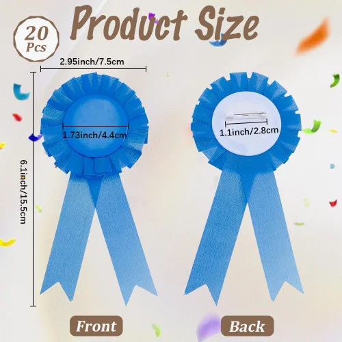 Miniatura 2 de CRASPIRE 20Pcs Blank Award Ribbons First Place Prize Dodger Blue 6.1 x 2.9In Flat Round Winner Victory Recognition Polyester Rosette Badge Brooches
