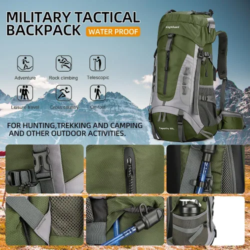 Miniatura 6 de King'sGuard Mochila de senderismo de 60 L para hombres y mujeres, mochila ligera para acampar y senderismo con cubierta para la lluvia, mochila