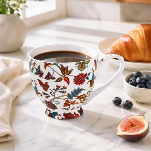Miniatura 6 de Tazas florales de porcelana de hueso de 16 onzas, elegante taza de té y café floral, apta para microondas y lavavajillas, perfecta para café, té