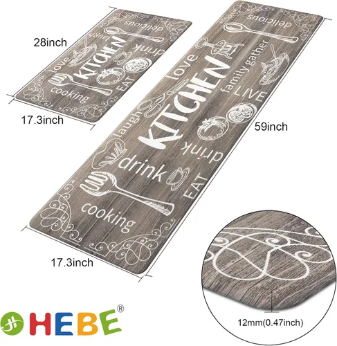 Miniatura 3 de HEBE Juego de 2 alfombras de cocina antifatiga, antideslizantes, acolchadas, para piso, alfombras de cocina impermeables y cómodas, alfombras