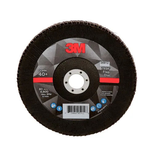 Miniatura 42 de 3M Disco de Solapa 769F, Tipo 27, 80+, 4-1/2 in x 7/8 in, Abrasivo de Alto Rendimiento, Disco de Rectificado y Acabado de Grano Cerámico