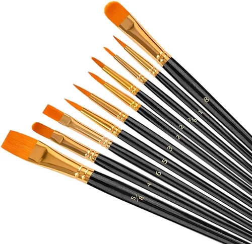 Soucolor - Juego de pinceles para pintura acrílica, 10 unidades, punta redonda y puntiaguda, pinceles de artista para pintura acrílica, acuarela,