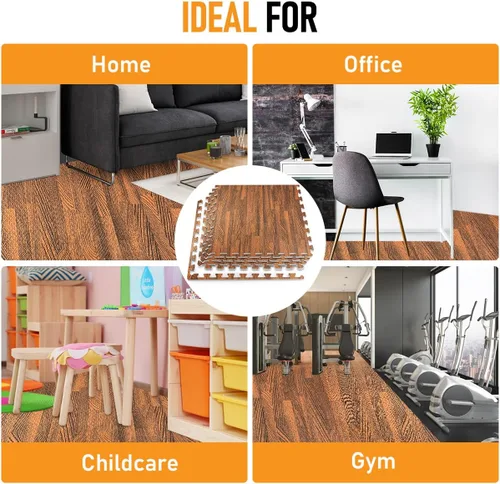 Miniatura 8 de HomeCube USA - Baldosas de espuma entrelazadas con veta de madera de 3/8 pulgadas de grosor para hogar, oficina, espacio de equipos