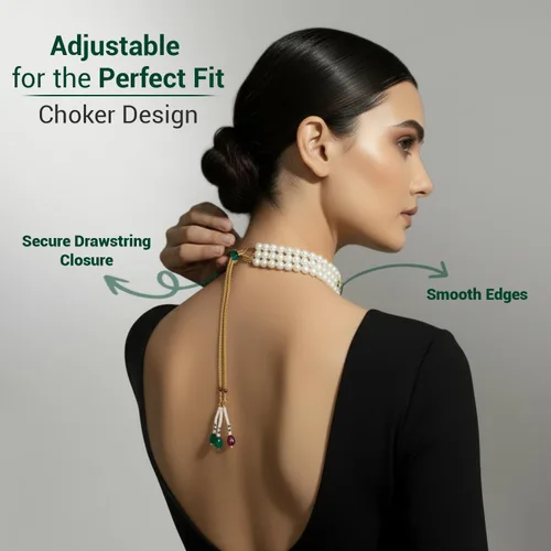 Miniatura 4 de I Jewels Gold Plated Stone Pearl Choker Necklace Jewelry Set of 2 with Stud Earrings for Women Indian Traditional Festive Wedding Bridal Bollywood