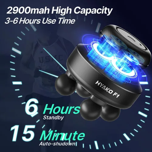 Miniatura 3 de HYAKO F1 Masajeador Eléctrico de Mano de 4 Cabezas para Tejido Profundo – Herramienta Profesional Portátil de Masaje Muscular Orbital para Alivio