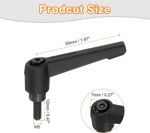 Miniatura 2 de uxcell Perillas ajustables M5 x 0.472 in, mango de rosca macho, botón de trinquete de liberación rápida, perno giratorio para maquinaria de torno