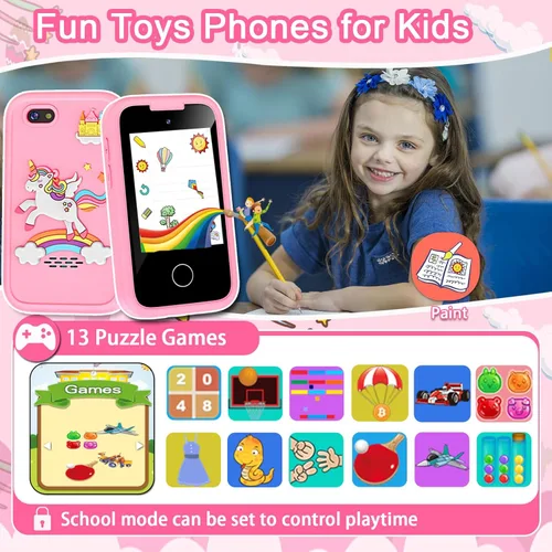 Miniatura 5 de Teléfono para Niños para Niñas Juguetes, Regalos para Niñas y Niños de 3 4 5 6 7 8 9 Años Juguetes de Navidad Cumpleaños para Niños, Teléfono Rosa