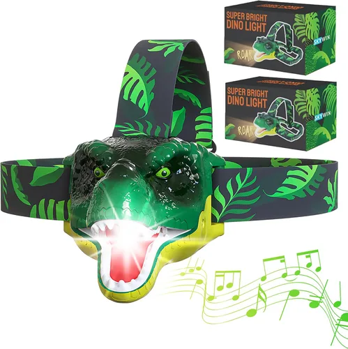 Miniatura 7 de Skywin Faros delanteros de dinosaurio para niños con sonido rugiente, linterna LED para niños, artículos de camping, linternas para niños y niñas