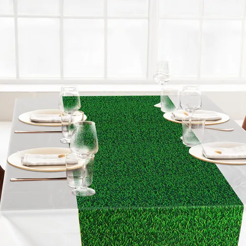 Miniatura 6 de Remagr 3 piezas de plástico para mesa de golf, camino de mesa de césped, fútbol, deportes, mantel desechable para baby shower, mesa de cumpleaños
