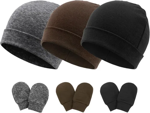 BQUBO Baby Hats and Mittens Infant Cotton Beanie Gloves No Scratch Set Newborn Hospital Hat for Boys Girls 0-6 Months