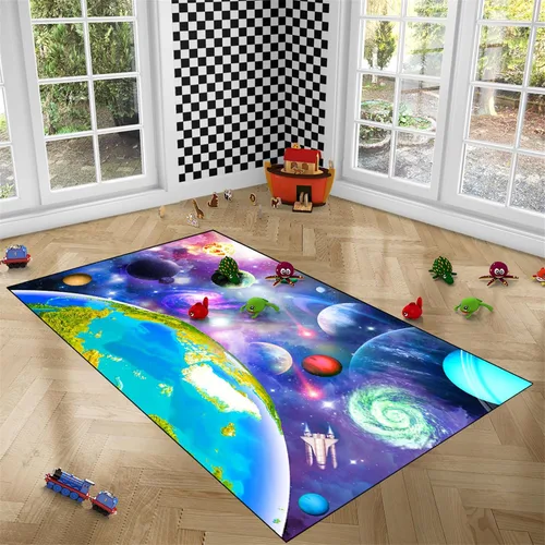 Miniatura 2 de Alfombra espacial para habitación de niños, alfombra de galaxia para niños, alfombras espaciales para dormitorio de niños, decoración