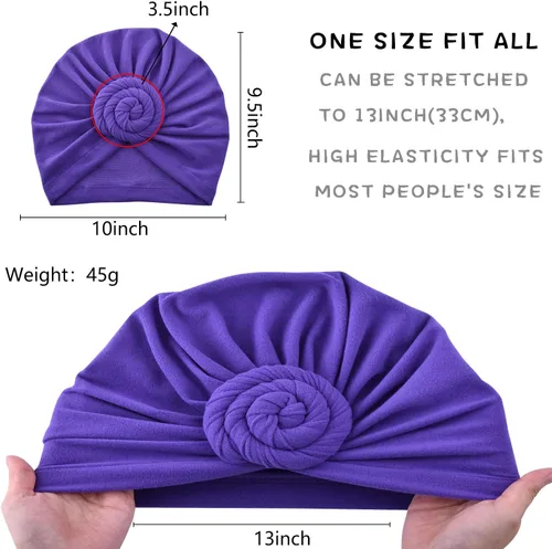 Miniatura 4 de Sombreros turbantes para niñas con diadema de nudo torcido preatado de algodón indio, gorro para la cabeza