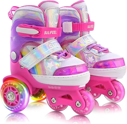 Miniatura 19 de SULIFEEL Rainbow Unicorn - Patines ajustables de 4 tamaños para niñas y niños de 3-5, 5-8, 6-12 años, patines para interiores y exteriores C Azul