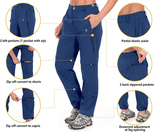 Miniatura 3 de Little Donkey Andy Pantalones convertibles elásticos para mujer, pantalones de senderismo de secado rápido con cremallera
