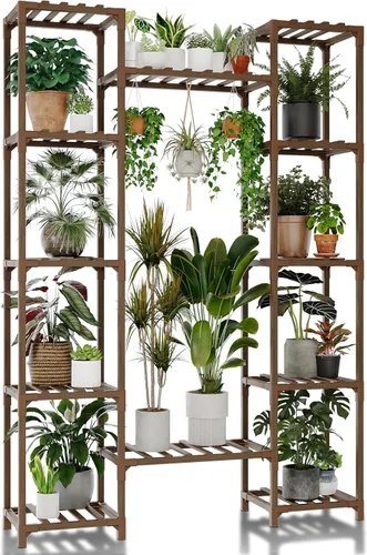 Miniatura 7 de GENTINGBRO - Soporte de metal para plantas al aire libre de 62.2 pulgadas de alto, estante para plantas, 12 macetas, interior, sala de estar