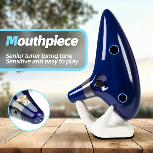 Miniatura 2 de Mulucky Ocarina de arcilla natural de 12 agujeros con accesorios Caja de regalo de instrumento musical para principiantes - Azul oscuro Verde