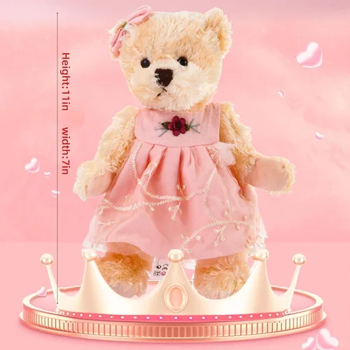 Miniatura 3 de Oso de peluche pequeño en un vestido, lindo juguete de peluche suave, regalo para bebés, niños y niñas en Navidad o día de San Valentín