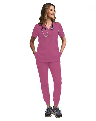 Miniatura 73 de Green Town Conjunto de ropa quirúrgica para mujer, pantalón deportivo y parte superior con cuello en V, 5 bolsillos, cintura de yoga, uniforme