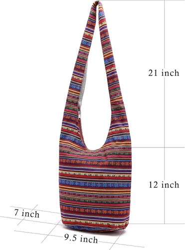 Miniatura 104 de Bolsa de hombro para mujer, de lona en estilo hippie/bohemio para llevar cruzada al hombro, disponible en diferentes colores y estampados