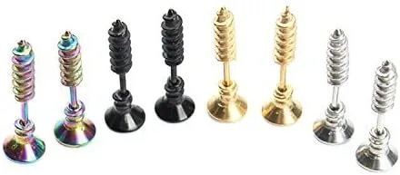 Miniatura 5 de BronaGrand 5 pares de aretes de aro unisex de acero inoxidable para hombre