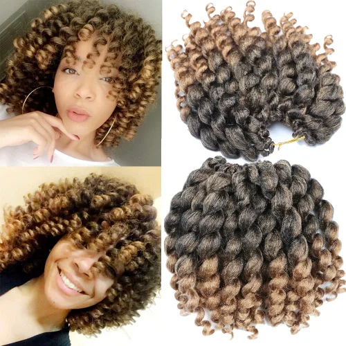 Miniatura 8 de Trenzas de ganchillo 2X Ringlet Jumbo Wand Curl 3 unids/lote 8 pulgadas 20 raíces Jamaicana Rizo en espiral trenzado trenzado sintético senegalés 1b