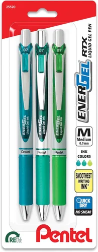 Miniatura 7 de Pentel EnerGel RTX - Bolígrafo de gel líquido retráctil, ¹/₃₂ pulgadas, tonos para tomar notas, azul marino, azul y azul cielo, paquete de 3