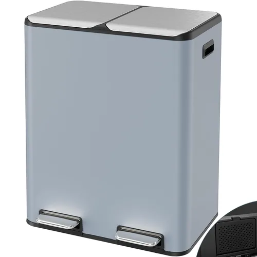 Miniatura 14 de Arlopu Cubo de basura doble de 16 galones con 2 cajas integradas para control de olores, cubo de basura de cocina manos libres, cubo de basura