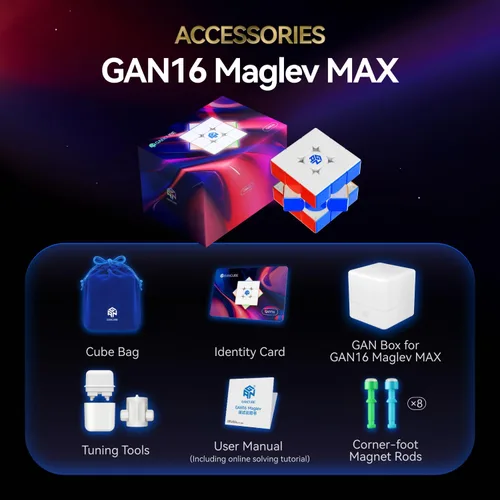 Miniatura 9 de GAN 16 Maglev Max Speed Cube 3x3 Magnético, Cubo de velocidad de estabilidad de potencia, tacto máximo profesional, cubo de velocidad para niños