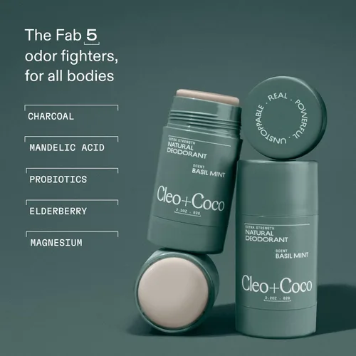 Miniatura 2 de Cleo+Coco - Bálsamo desodorante extra fuerte, menta de albahaca (paquete de 2, 2.2 onzas cada uno), desodorante natural sin aluminio con 5