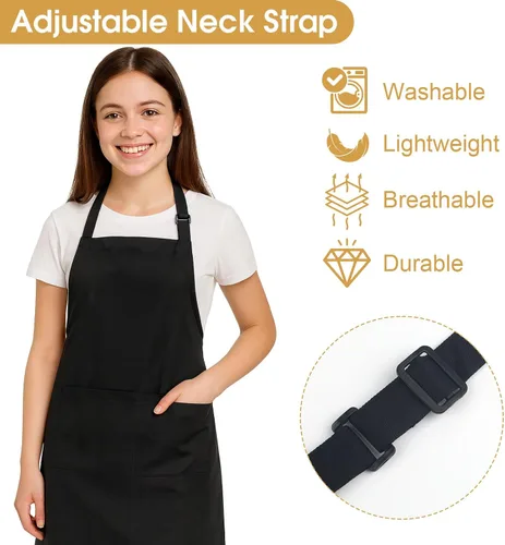 Miniatura 3 de Paquete de 3 delantales negros para mujer con bolsillos, delantal de cocina ajustable resistente al agua, babero unisex para chef, hombres y mujeres