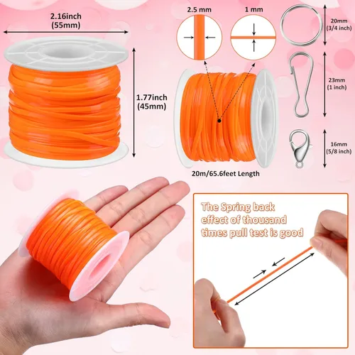 Miniatura 2 de Janinka Cuerda de cordón, 24 rollos de cuerda de plástico con 24 cierres de langosta, llaveros y clips de cordón o pulseras de amistad, fabricación